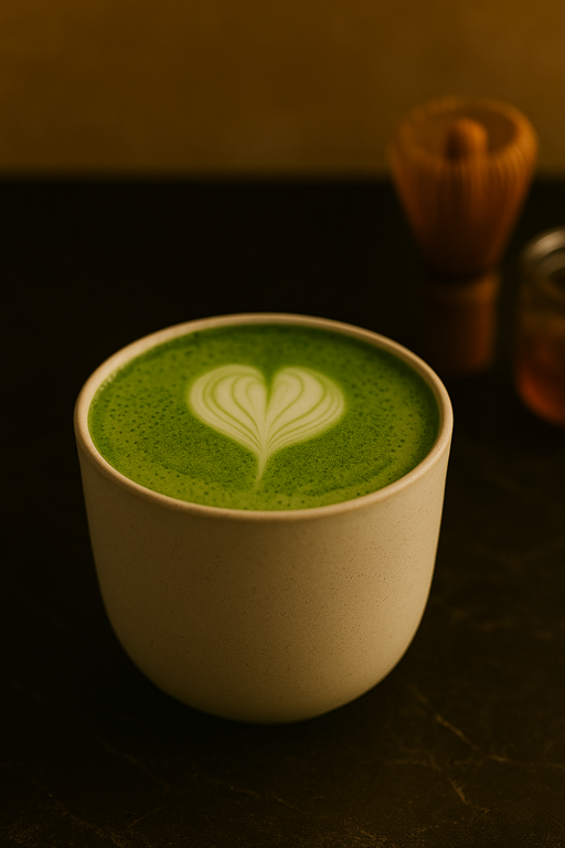 Matcha collagen latte with oat milk and honey for calm energy and skin benefits